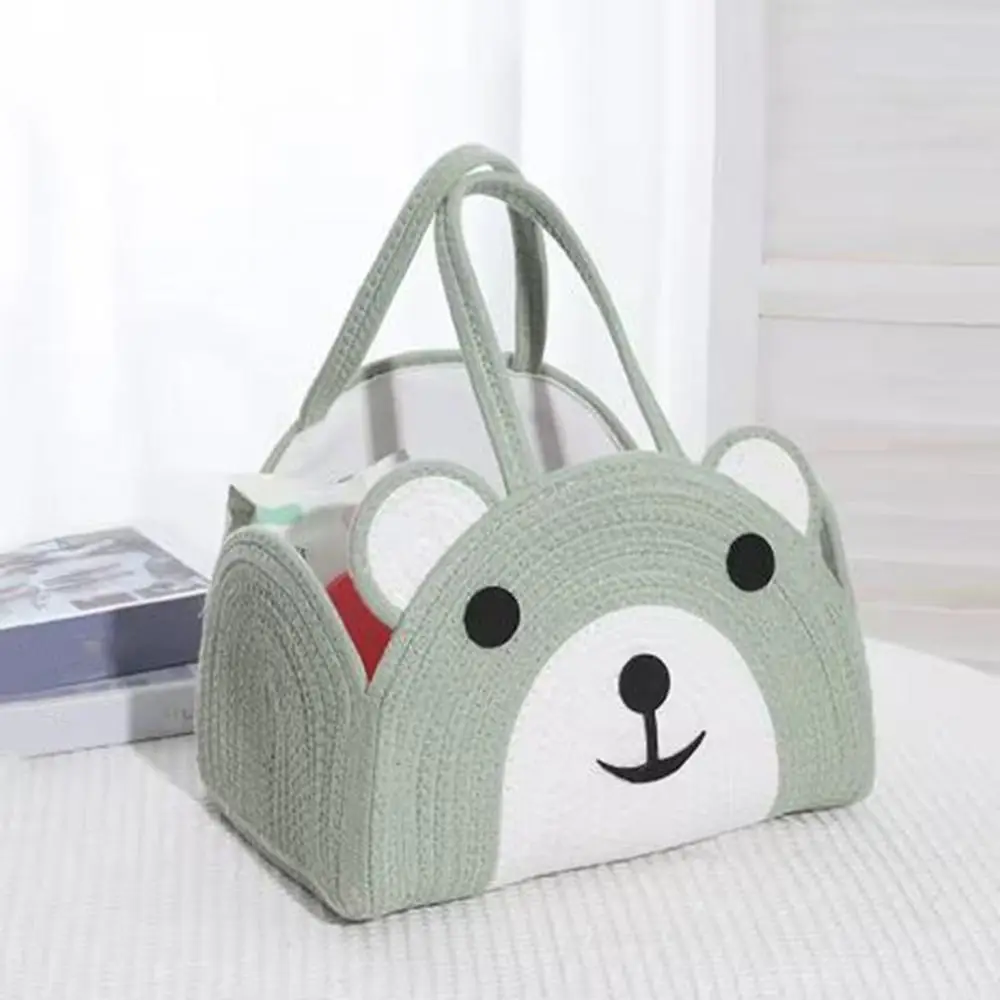 Portable Cotton Rope Baby Diaper Bag Bear Pattern Handheld Diaper Storage Bin Large Capacity with Handle Mommy Bag Nursery Use
