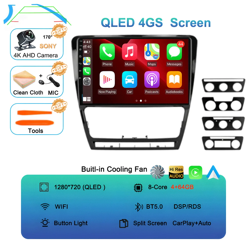10.1 "Android 16 Autoradio Multimidia Video Player WIFI + 4G 2din Navigatie GPS Voor SKODA Octavia 2 A5 2007-2014 Head Unit Stereo