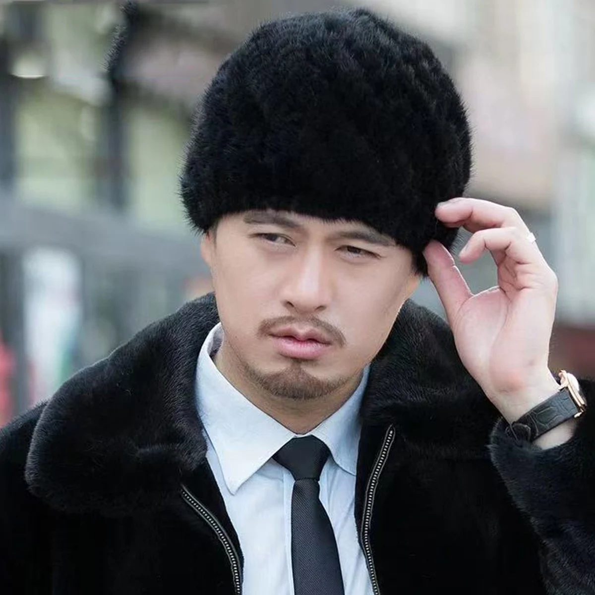 

Men's Real Mink Fur Hat Winter Warm Beanie Cap Headwear Outdoor Travel Ski Natural Genuine Mink Fur for men