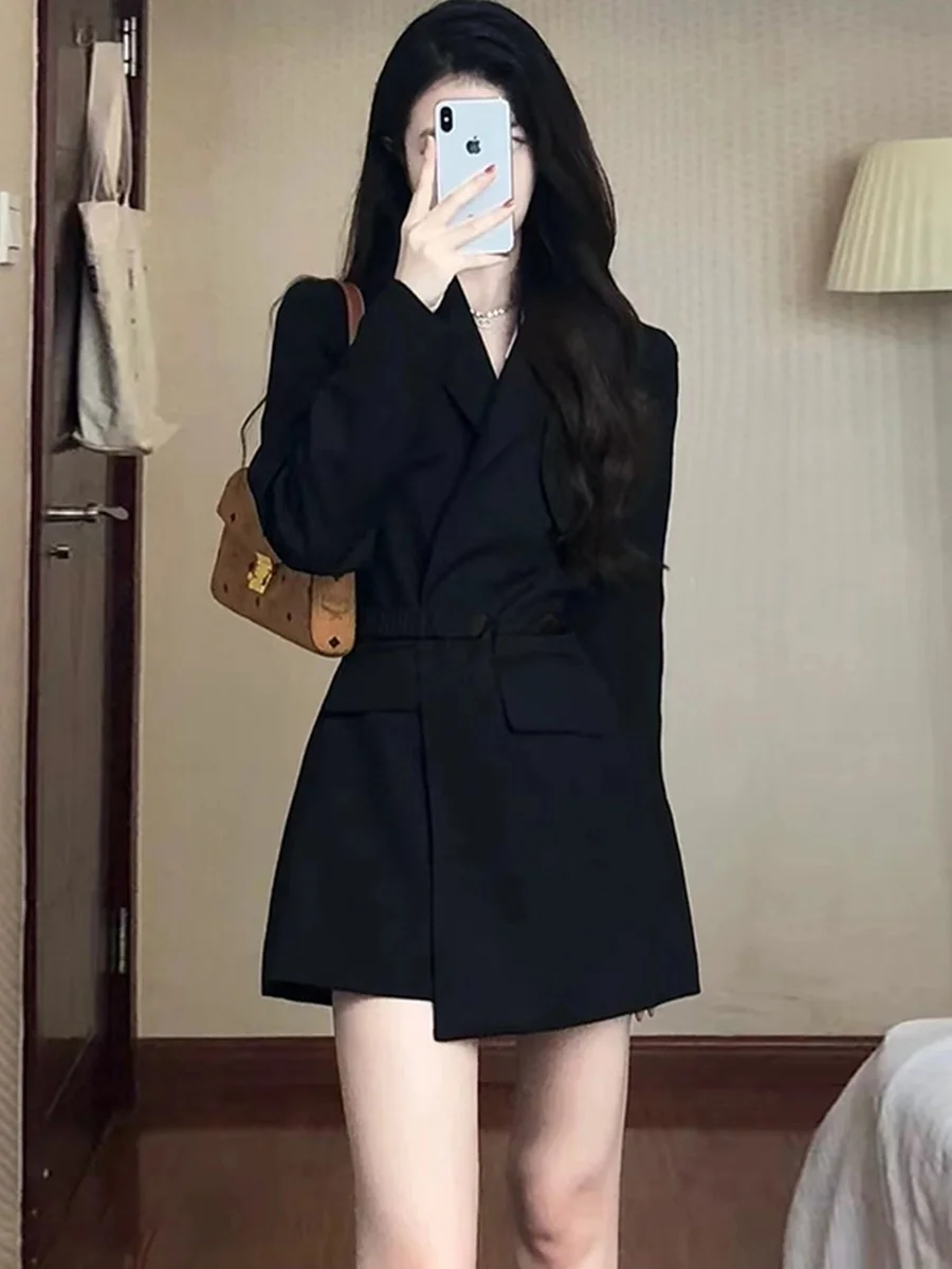 

Женский пиджак Ele Bla в корейском стиле: изысканный, элегантный, с зауженной талией, в западном стиле, с пуговицами