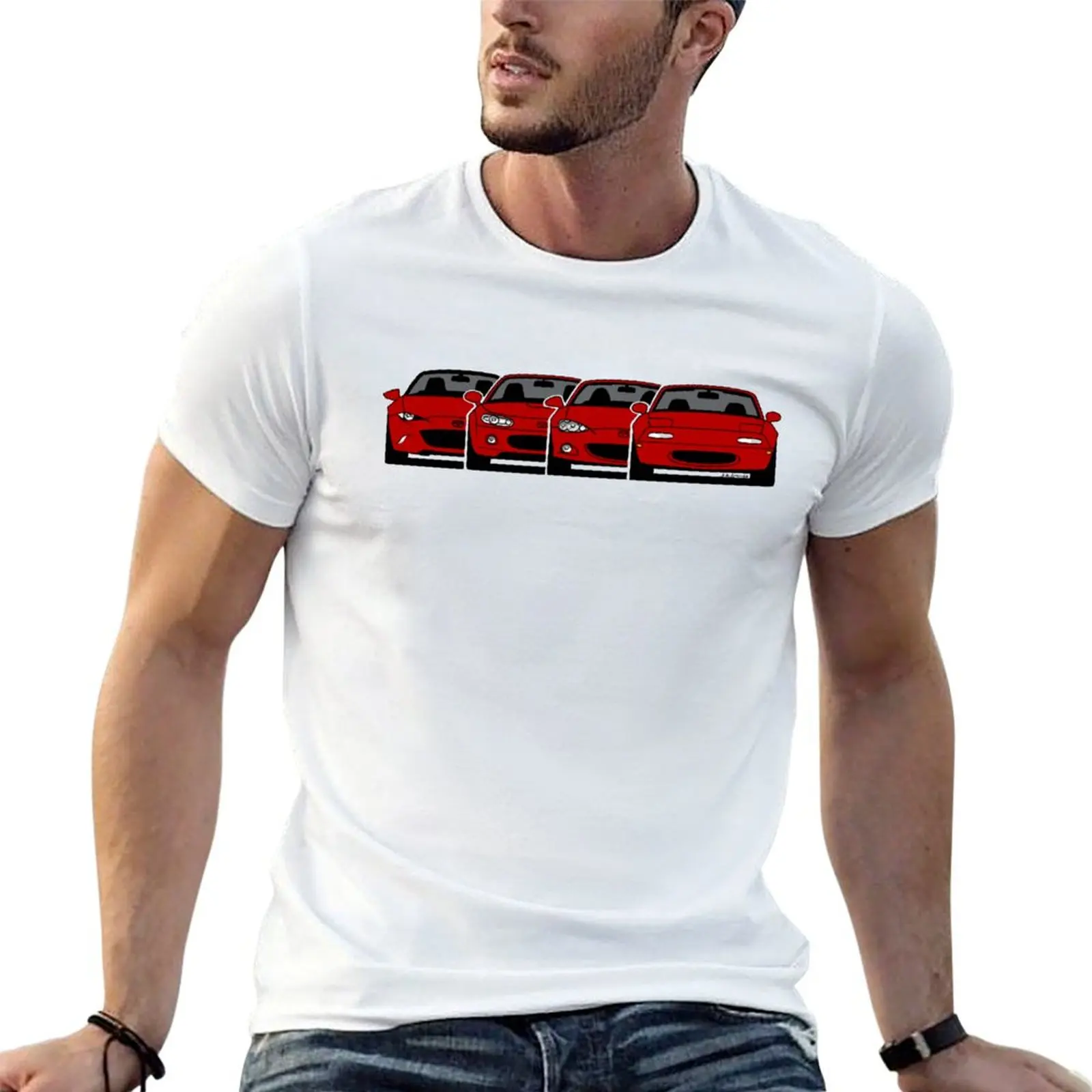 The four generations of the mythical red Japanese roadster T-Shirt Casual Daily Wear Short Sleeve Top
