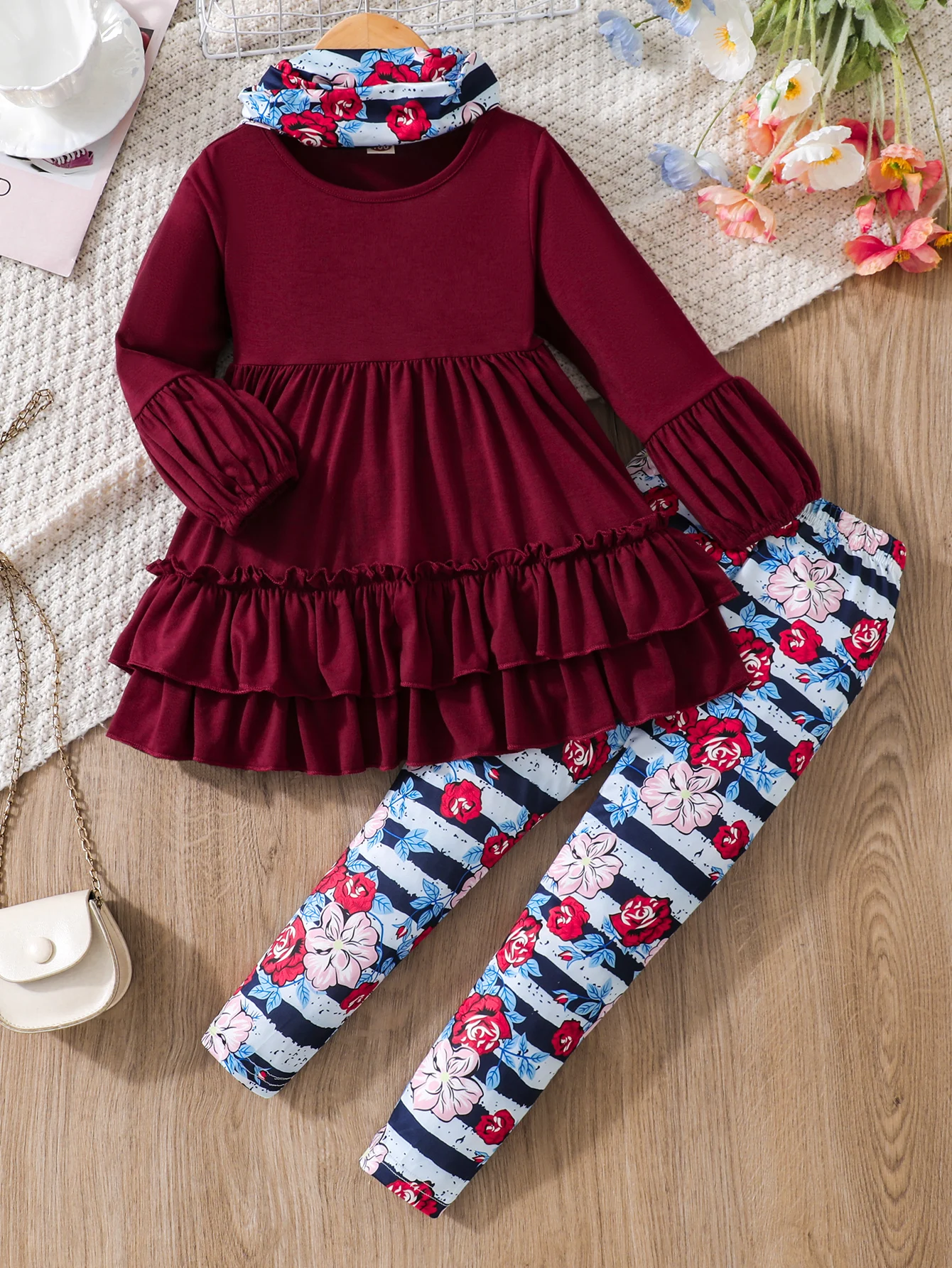 Trendy Girls Comfy Long Sleeve Pullover Dress + Leggings Pants Set For Party Gift Outdoor