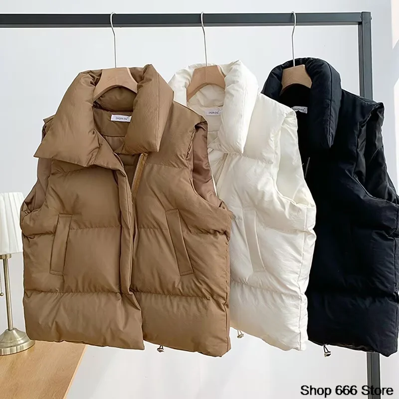 2024 Cropped Cotton Vest Women Lightweight Quilted Stand Collar Sleeveless Jackets Fall Button Zip Up Warm Coat Outerwear