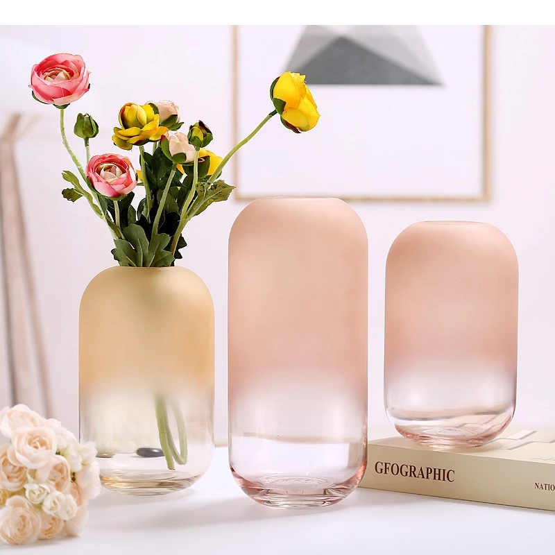 Gradual Frosted Glass Vase Floral Arrangement Accessories Hydroponics Terrarium Transparent Flower Home Decoration