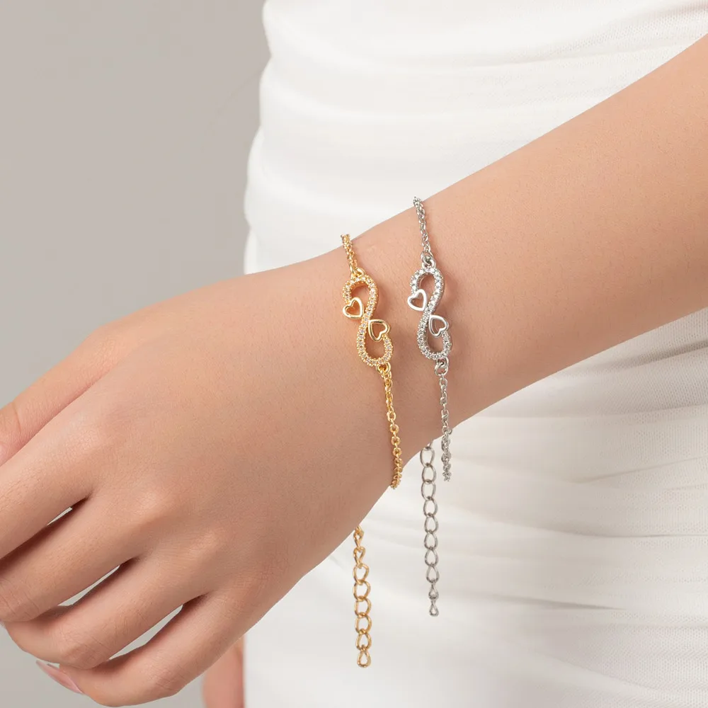 BLUESTAR New Mobius strip Bracelets for Women Copper Inlaid AAA Zircon Bling Hollow Out Heart Bracelet Chain Jewelry