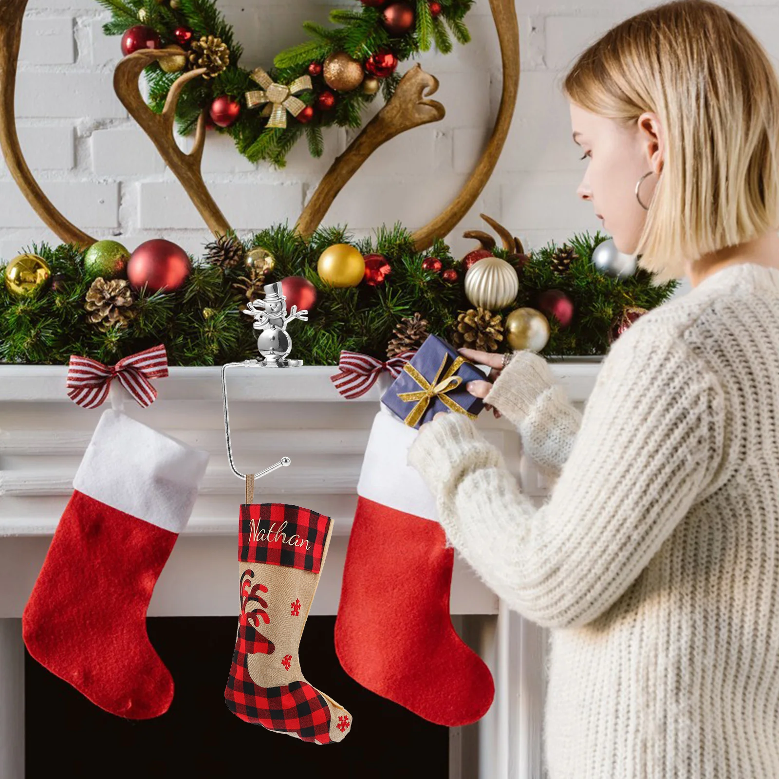 

Christmas Stocking Hooks Iron Ornament Mantel Hangers Fireplace Decorative Christmas Stocking Holders Mantle Hooks