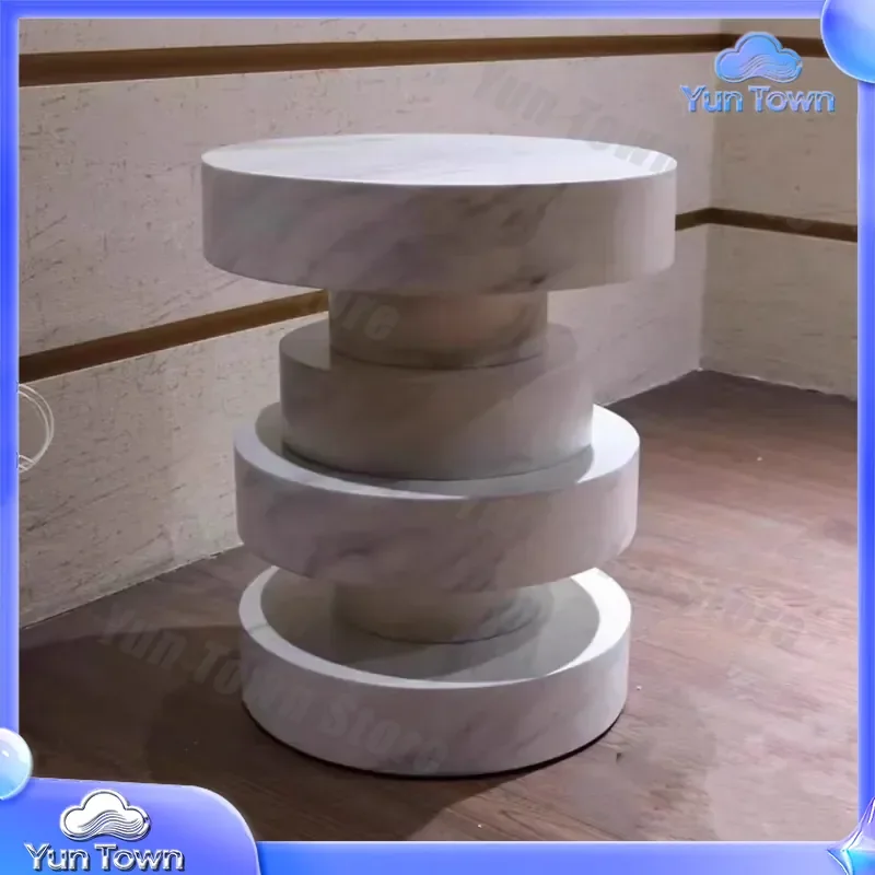 Nordic Extremely Simple Modern Round Marble Pattern Living Room Balcony Light Luxury Small Coffee Table Sofa Side Bedside