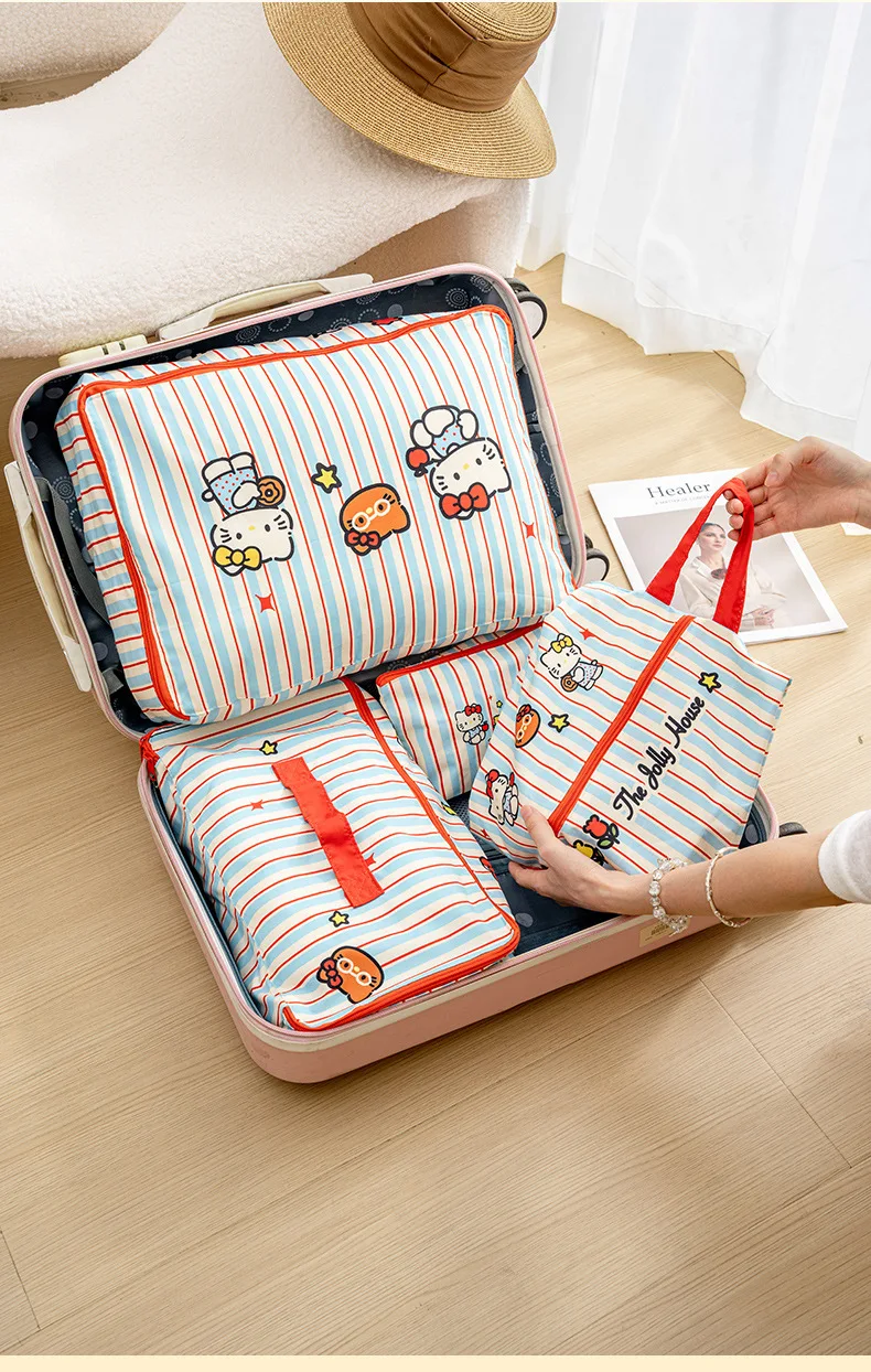 Hello Kitty Gestreifte Reise-Aufbewahrungstaschen Wasserdichte Koffer-Organizer-Tasche für Kleidung, Unterwäsche, Schuhe, Organisation, Geschenk – Detail 15