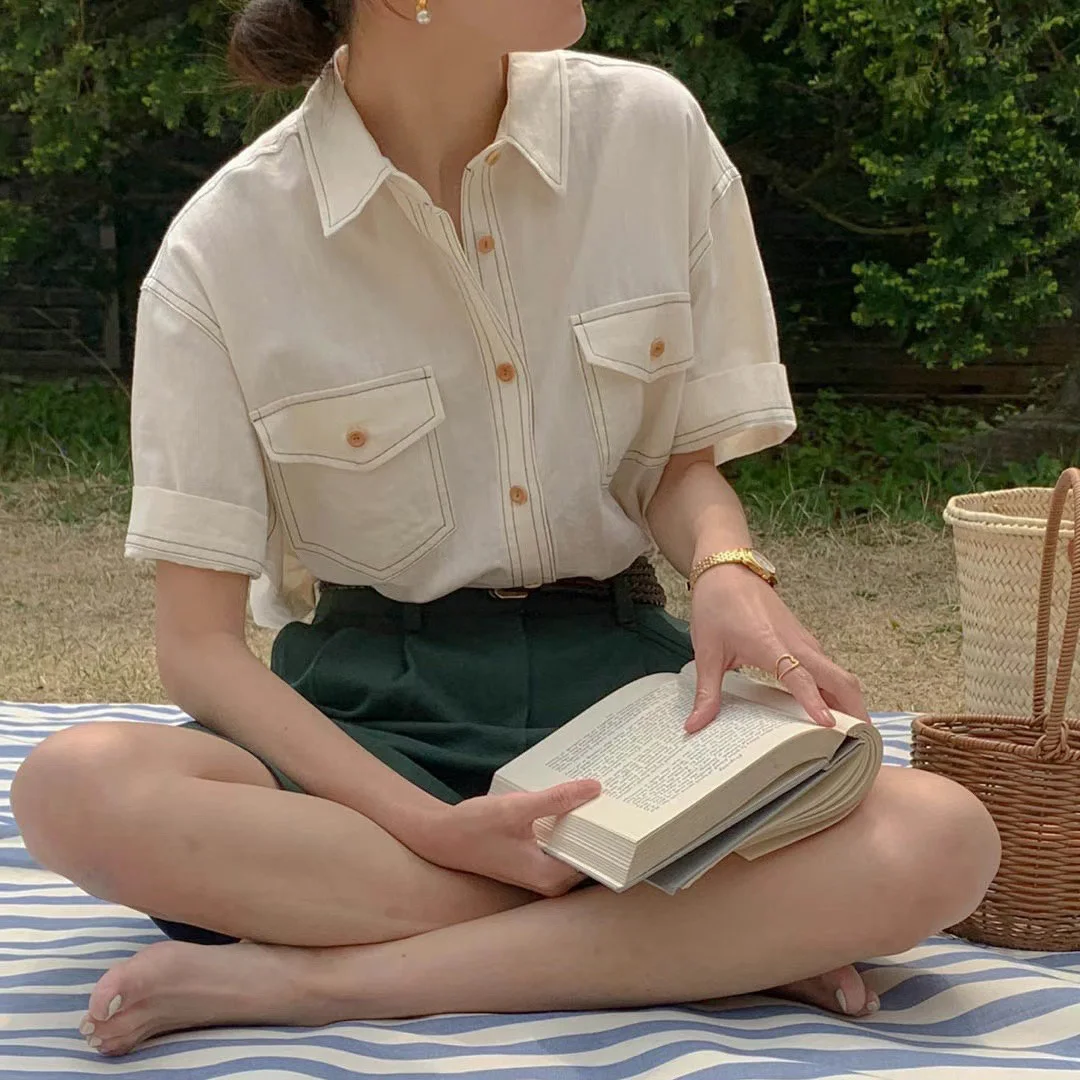 

Универсальный женский irt с двойным ket Design Commute Sle ort Sve round Ne Тонкое полиэфирное волокно Casual irt