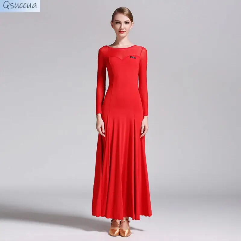 Modern Dance Skirt Dress National Standard Dance Clothes Long-Sleeved Perspective Practice Clothes Judges And Judges Clothes