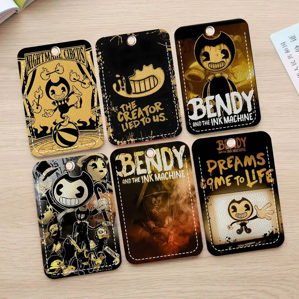 1pc Game Bendy And The Ink Machine PU Soft Leather Rectangular Key Card Holder Induction Elevator Protection Cover Youth Accory