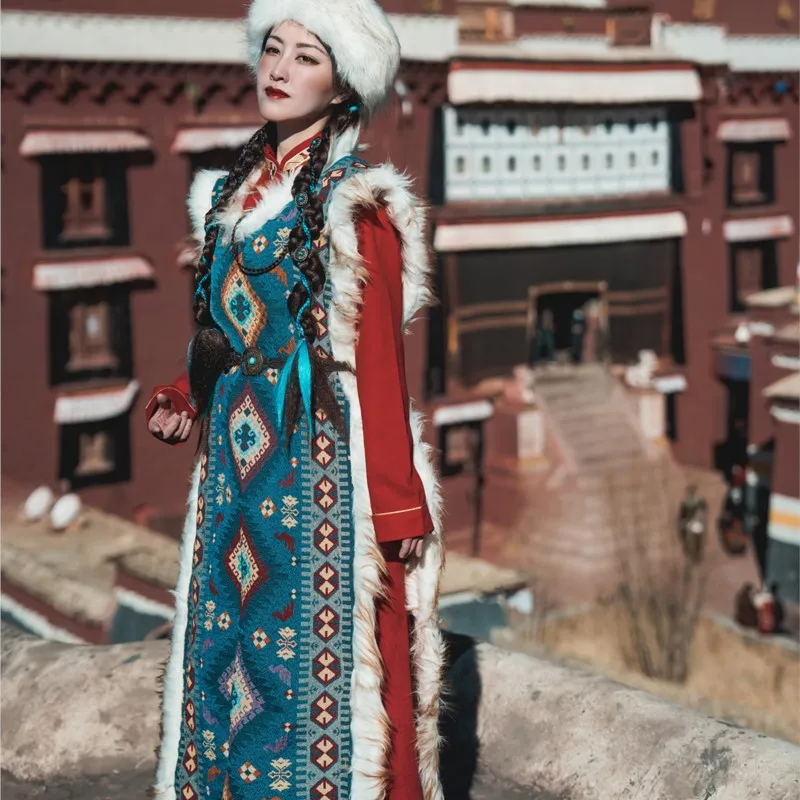 New Tibetan Wine Red Retro Long Vest Ethnic Clothes Style