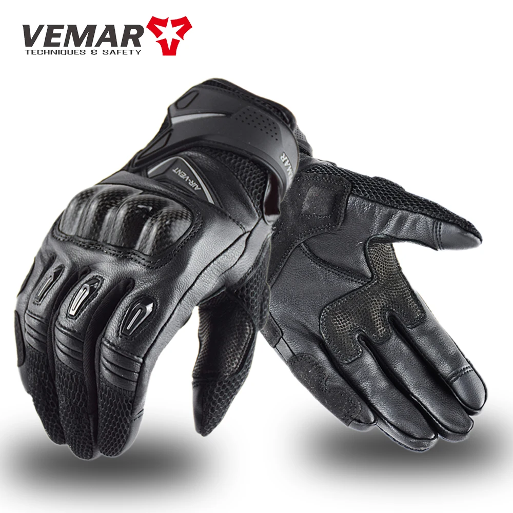 

Classic Vintage Leather Motorcycle Gloves Men Touchscreen Motocross Riding Gloves Carbon Fiber Protective Shell Motorbike Gloves