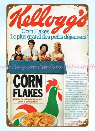 plaque wall art 1950s kellogg's CORN FLAKE CEREAL rooster metal tin sign