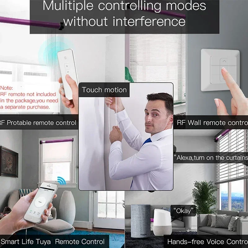 Tuya Smart Lifeアプリケーション,自動カーテンモーター,Alexa Google 38mmチューブ用AC,wifi,RF,25mm