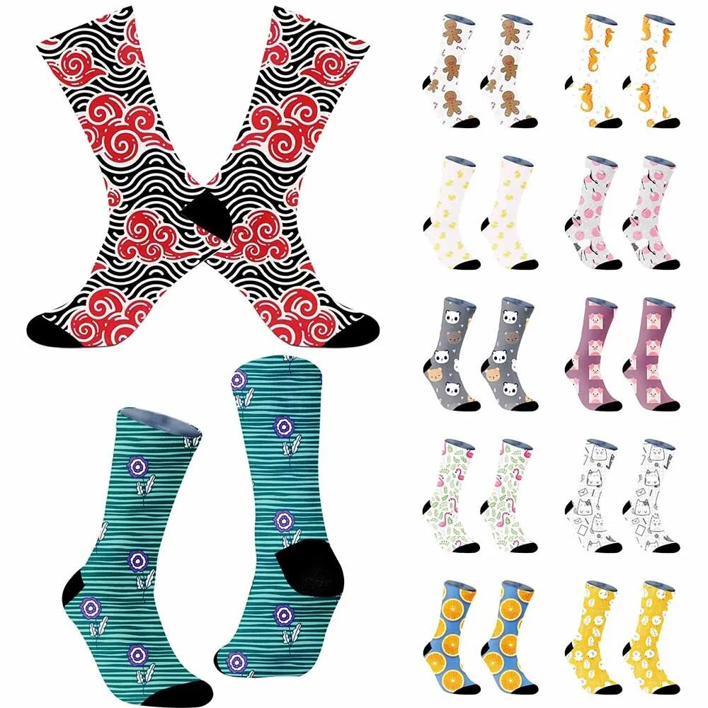 Crane top red pattern men's cycling and running socks, breathable and durable, moisture wicking, suitable for both men and women