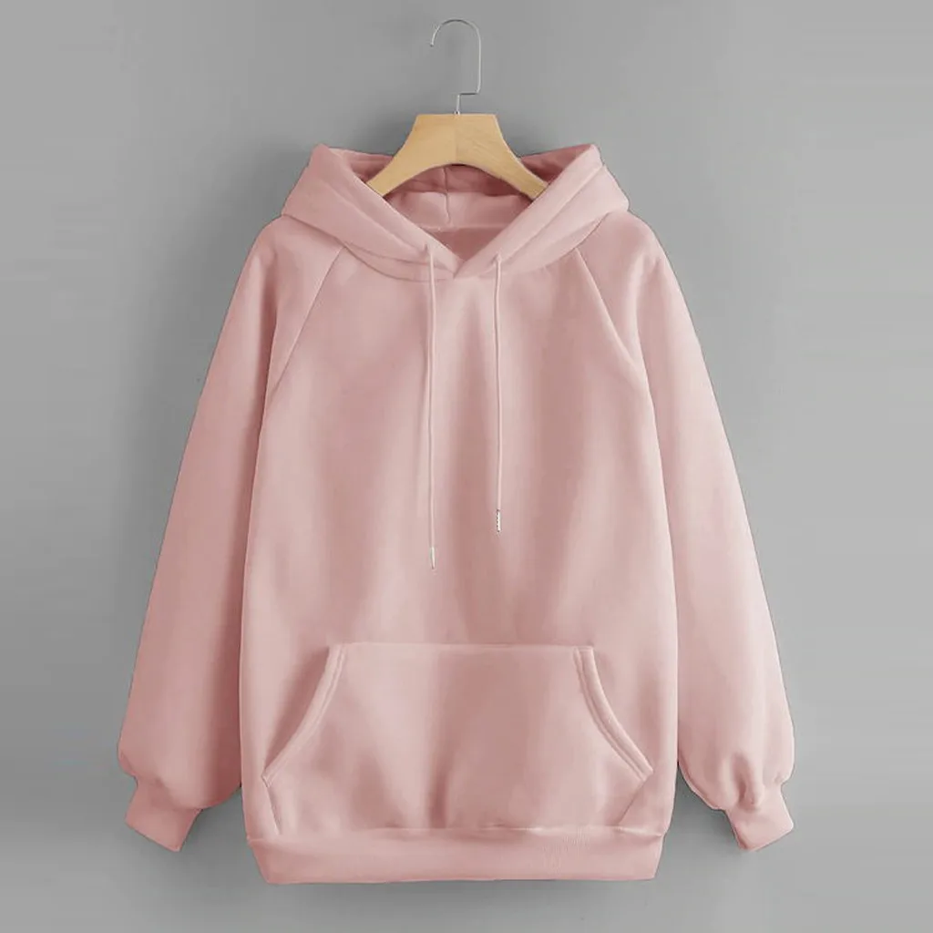 Sudaderas con capucha de Color liso para mujer, sudadera de ocio de gran tamaño, chándal deportivo holgado con bolsillo y cordón, Top con capucha