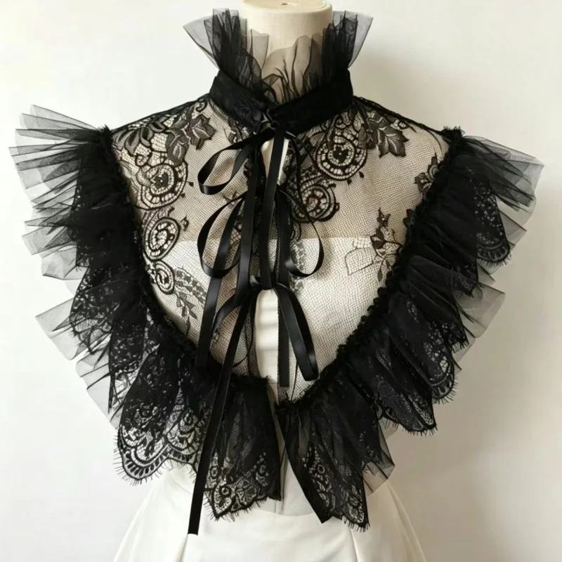 Gothic Style Lace Tulle False Collar Shawl Decorative Neck Wrap for Halloween Party Stage Performance Costume Accessories