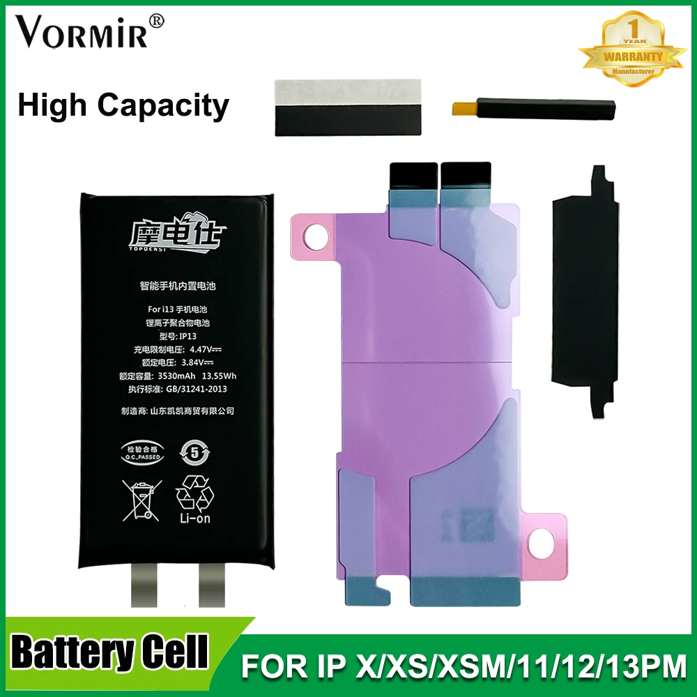 Vormir Rechargeable Battery Cell For iPhone X XS Max 11 12 13 Pro Max High Capacity Batteries Replacement Do Not Message Pop-ups