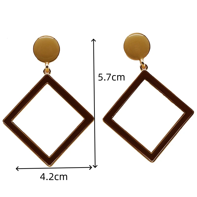 Hollow Out Rhombus Frame Dangle Earrings for Women Wedding Party Simple Jewelry Brown Enamel Oil Geometry Round Drop Earrings