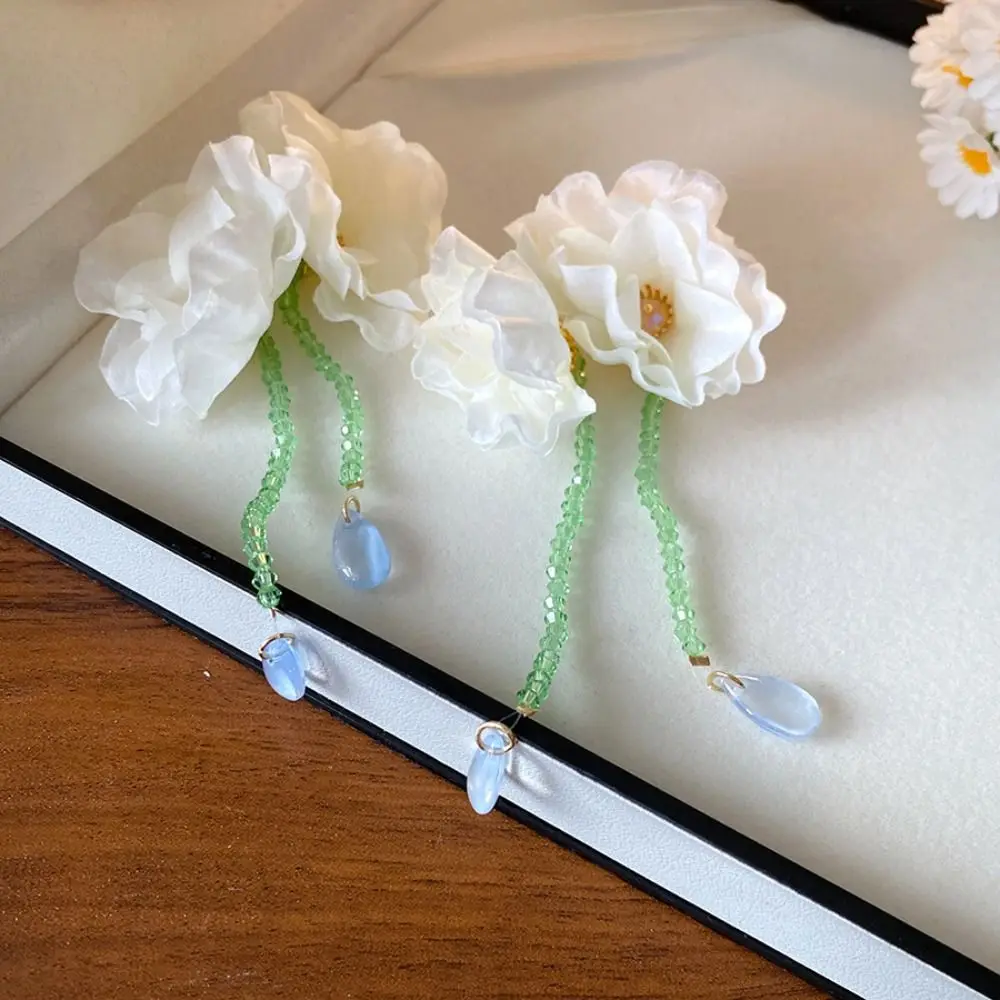 Collier de fleurs en résine fait à la main, Design minoritaire, Style coréen, boucles d'oreilles pendantes en perles, accessoires de bijoux en alliage, boucles d'oreilles à pampilles, cadeau