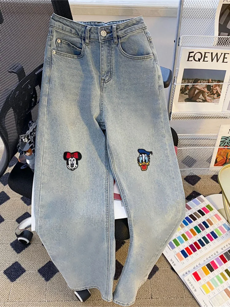 

Свободные прямые джинсы с высокой талией в американском стиле ретро для похудения для мужчин и женщин, летняя модная тенденция, универсальные повседневные широкие брюки...