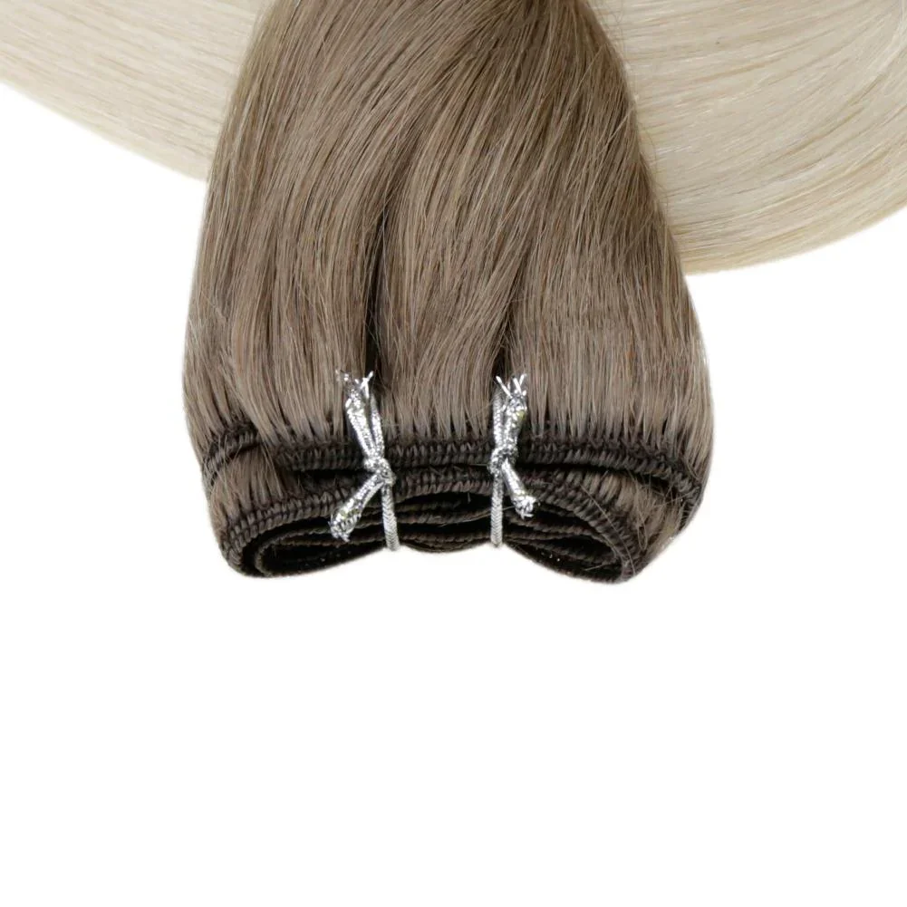 LaaVoo Weft Hair Extensions Sew in Hair For Women 24inch 100G 100% Remy Real Nntural Brazilian Human Hair Weaving Blonde Weft