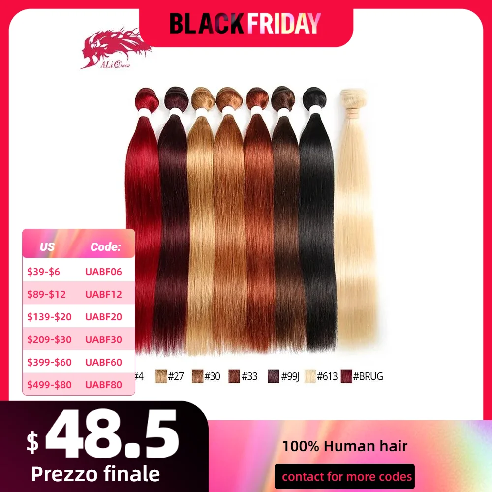 Ali Queen Cabelo Humano Pacotes Cabelo Remy Brasileiro Cor Reta Extensão de Cabelo 10 ''~ 26" # 613/ # 33/ # 30/ # 27/ # 99J/ # BURG