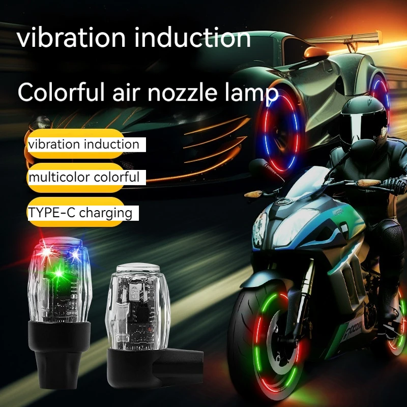 LED Car Motorcycle Air Nozzle Decorative Light Colorful Vibration Sensor USB Charging Auto Wheel Tire Valve Cap Hub Ambient Lamp