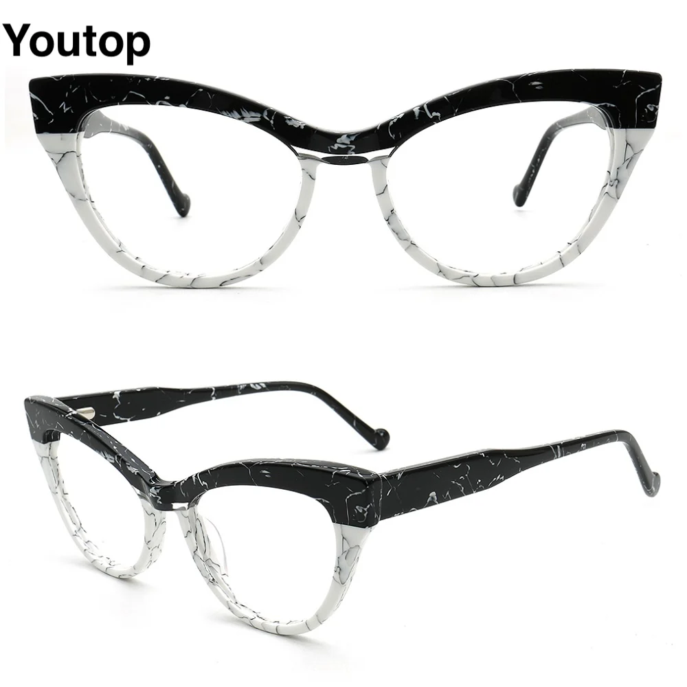 Modern Womens Cat Eye Glasses Frames for Female Optical Eyeglasses Fashion Two Tone Prescription Eyewear Retro Myopia Spectacles