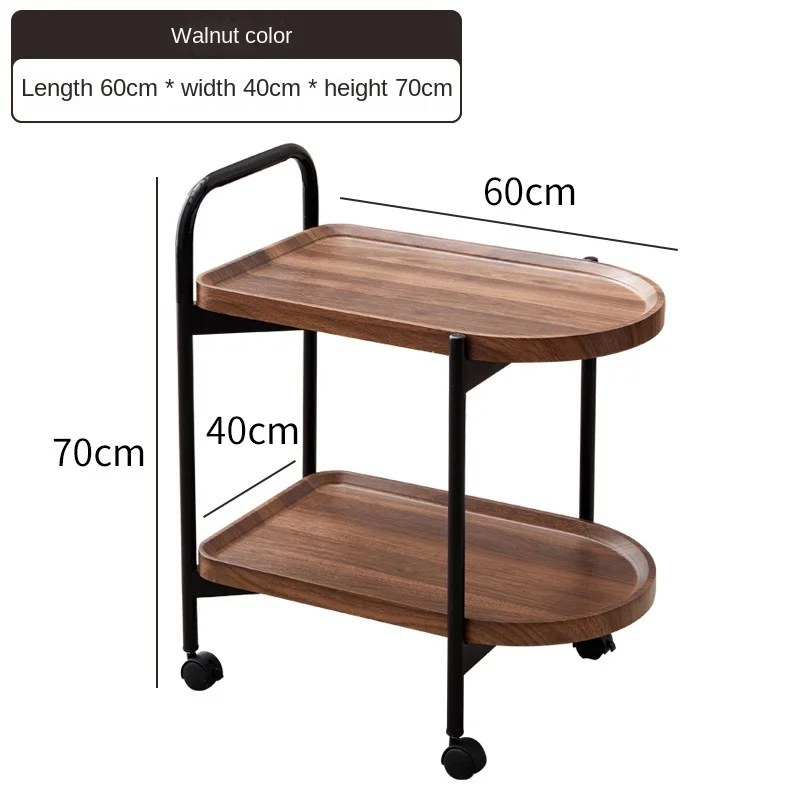 Nordic Corner Table Movable Small Tea Table Simple Wheel Walnut Solid Wood Trolley Bedside Table Furniture Coffee Table Tray