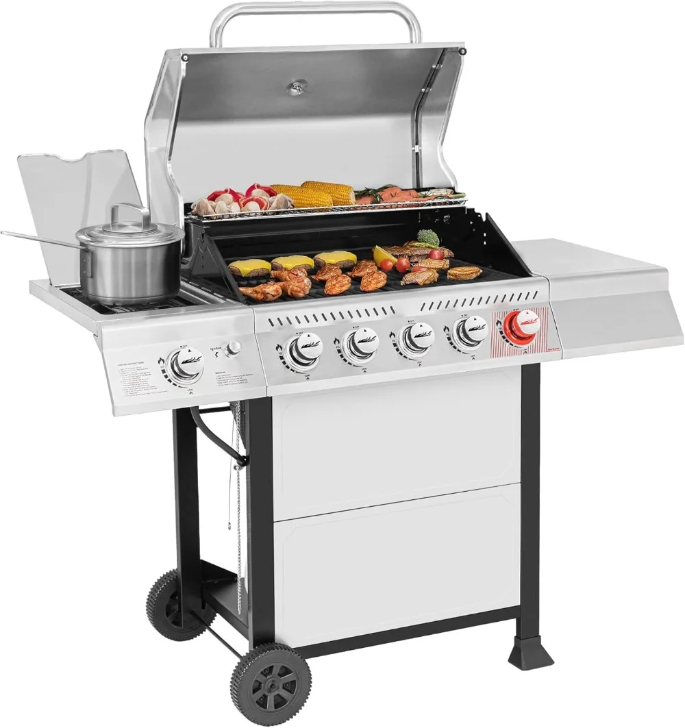 Royal Gourmet GA5401T 5-Burner Propane Gas Grill with Sear Burner and Side Burner, Stainless Steel BBQ Grill with 632 Sq