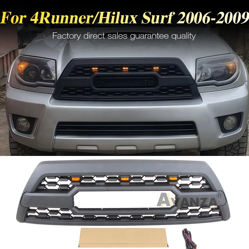 

Матовая черная передняя решетка Hilux Surf с подсветкой подходит для Toyota 4Runner 2006 2007 2008 2009, гоночная решетка