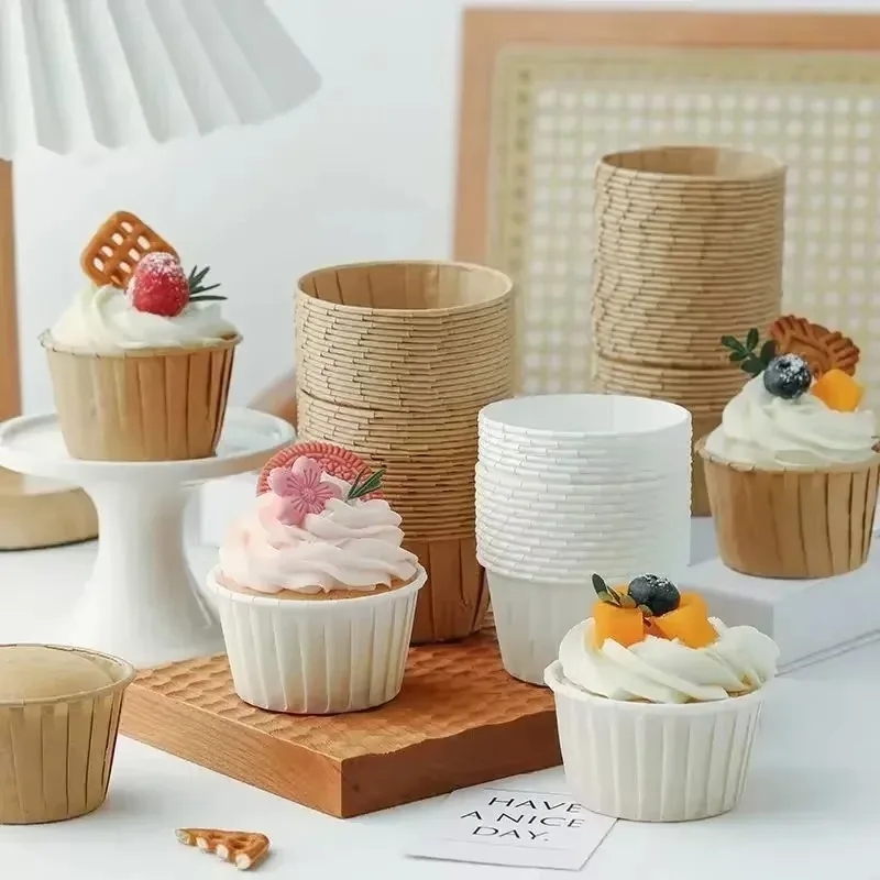 50/100PCS Cake Baking Roll Edge Muffin Cup Paper Tray Oilproof Cupcake Liner Baking Cup  Party Wedding Cupcake Wrapper Paper