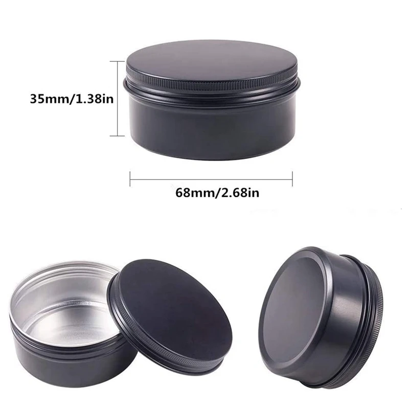 

10Packs Empty Jars 80Ml Black Round Aluminum Tin Cans Screw Top Metal Steel Tins Lip Balm Tins Box Cosmetic Containers-A09G