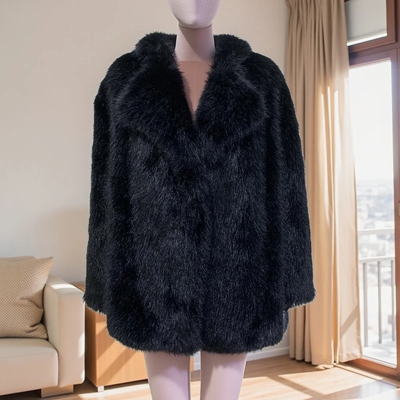 Nerazzurri Autumn Winter Faux Fur Jacket Women Thick Loose Korean Style Fluffy Eco-friendly Tocap Leather Women Outerwear