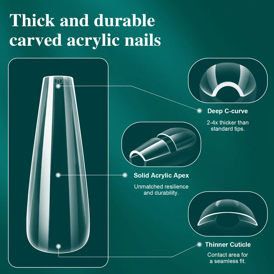 16 tallas de tips de gel curvos y suaves, uñas postizas esculpidas y naturales, cobertura completa, forma almendra, cápsulas francesas para extensión 3