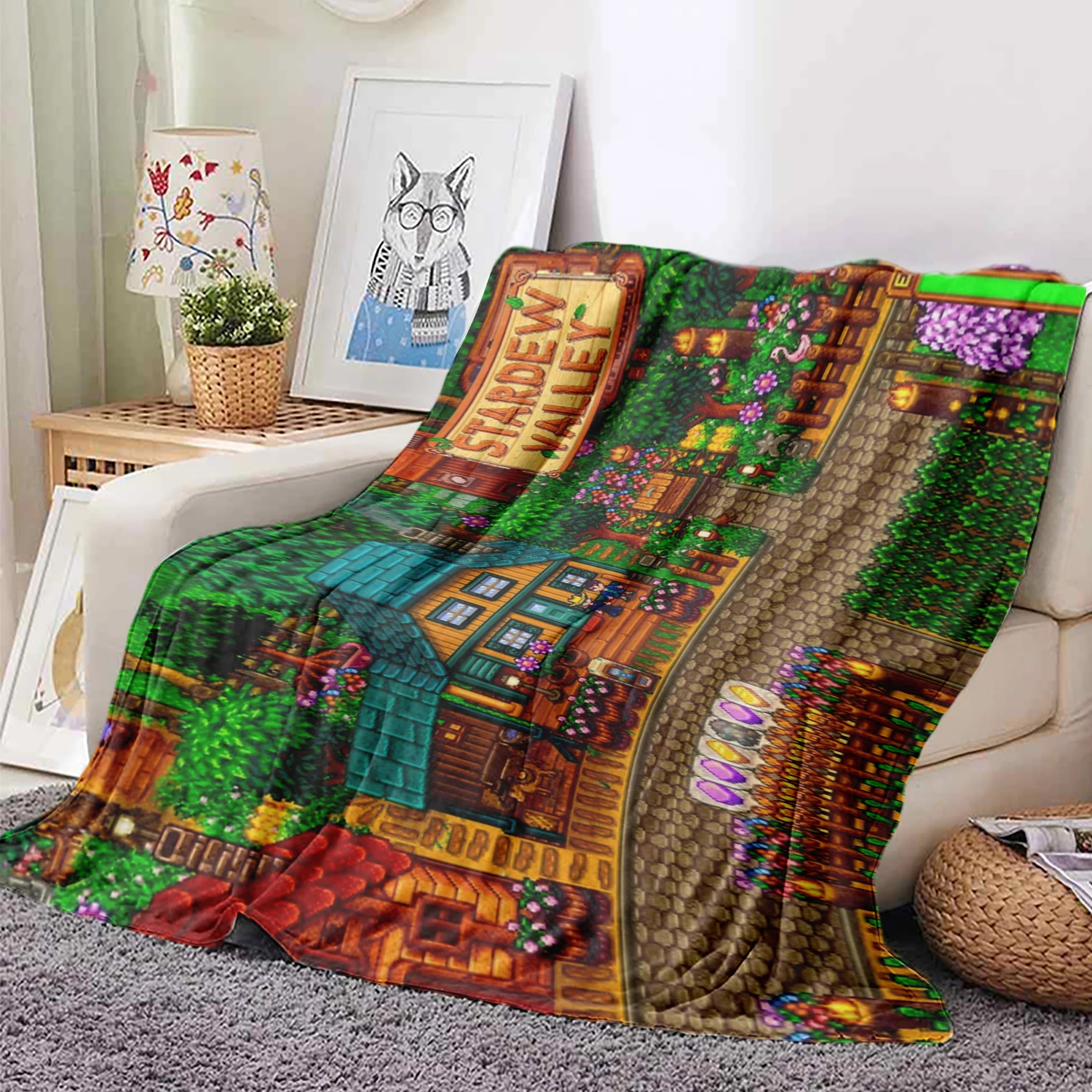 S-Stardew V-Valley Town Map Soft Plush Blanket,For Sofa Living Room Office Bedroom Travel Gift All-Season Use Blanket