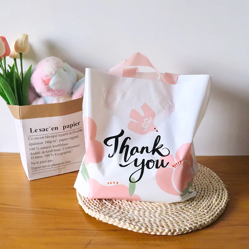 50pcs Thank You Gift Bag with Handles Wedding Birthday Party Gift Packaging Plastic Bag for Small Businesses Thank You Gift Bags