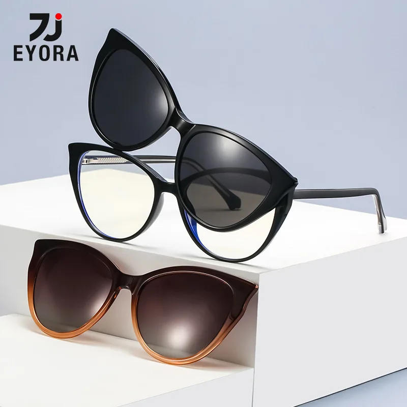 

EYORA Magnetic Clip Oversize Frame Reading Glasses Anti Blue Light Myopia and Hyperopia Photochromic Prescription Eyewear Lens