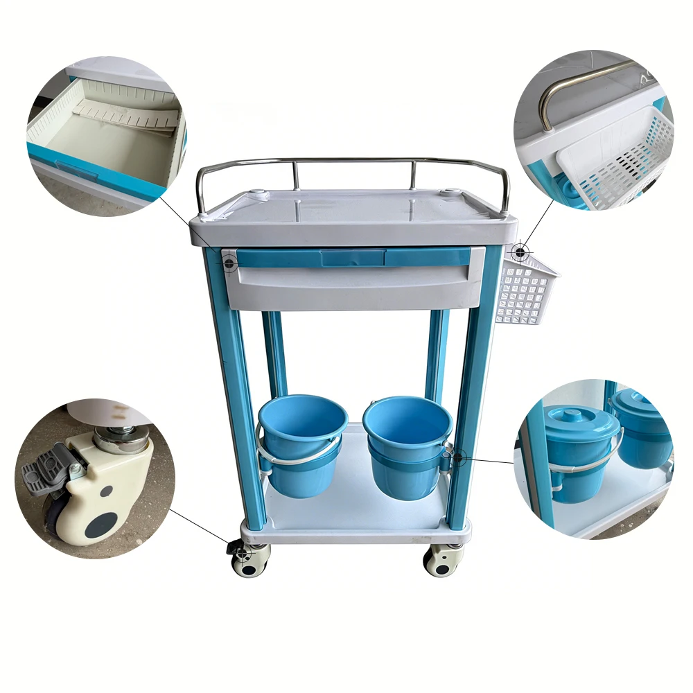 Lightweight ABS Medical Treatment Cart Lockable Drawer Dual-Bin StorageHospital Trolley Waste Bin Holder Silent Casters - view 2