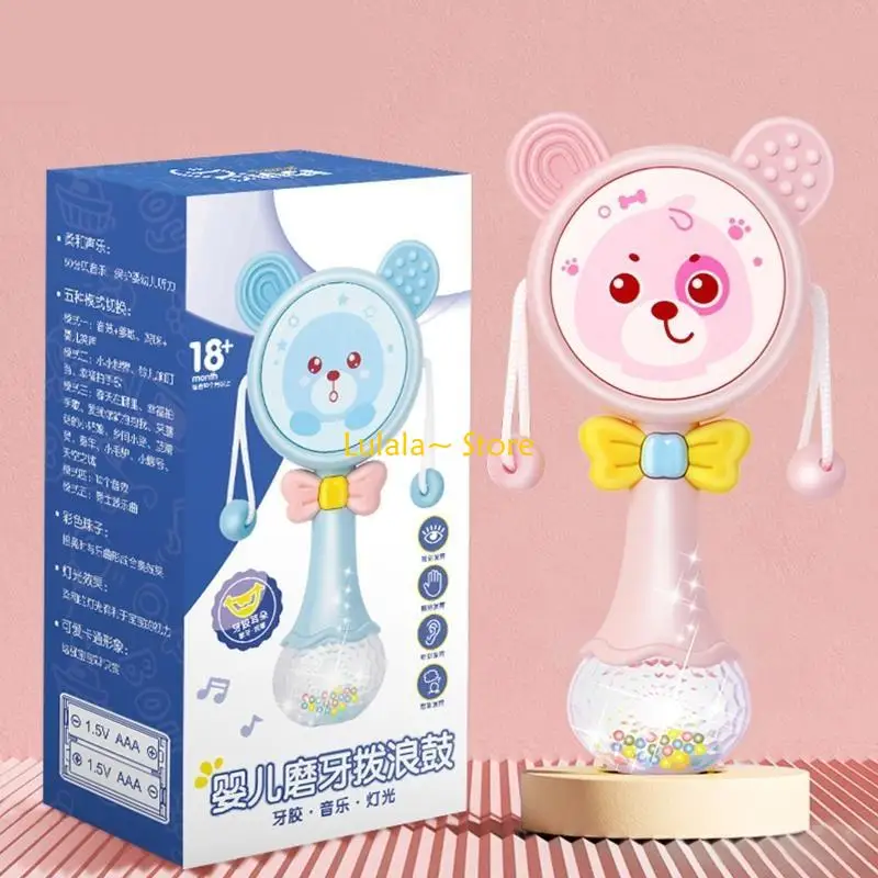 Y4QA Baby Musical Rattle Drum Toy Ring Lovely Electric Toy com som embutido Infantic Teether Grab Leangrem Toy