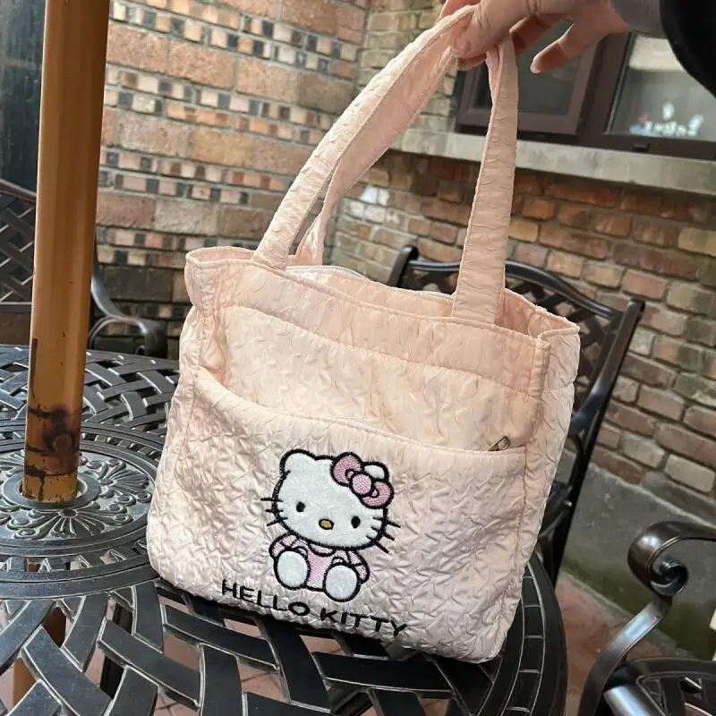Borsa per il pranzo per studenti Sanrio Hello Kitty Girl Cartoon Borsa Kawaii Borsa per il trucco di grande capacità di stoccaggio Moda Versatile Nuovo