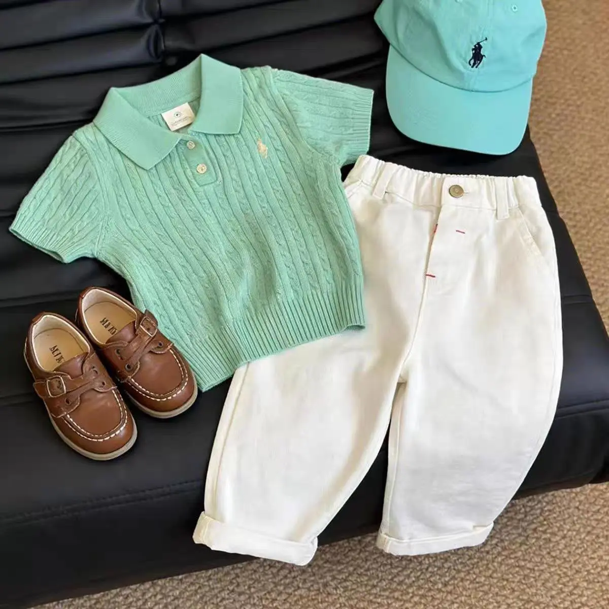 Boys and Girls 2026 Summer New Short-sleeve Lightweight Knitted Sweater Childrens Casual Trendy Versatile Stylish Long Pants