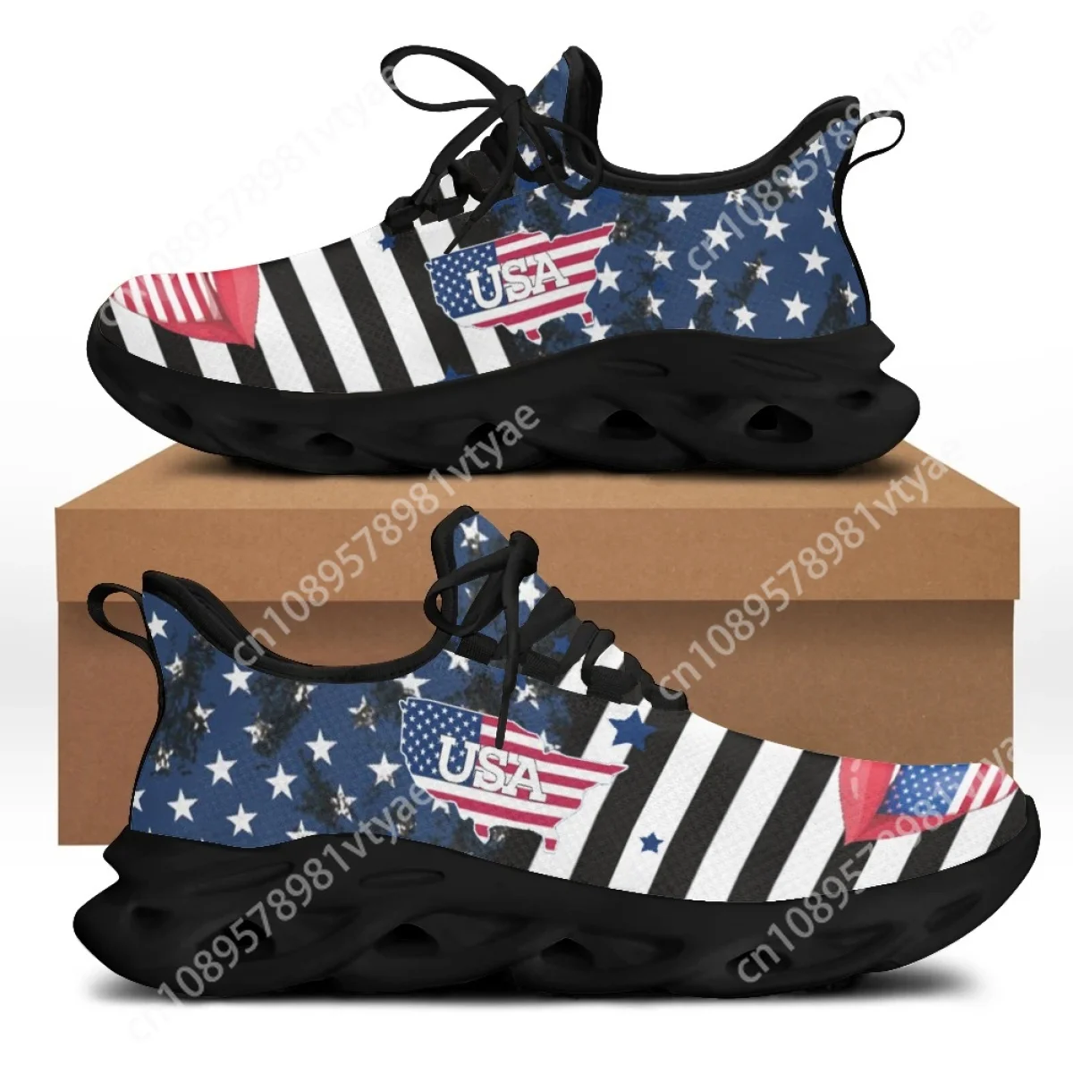 Custom Hot Sell USA Flag Print Mens Sport Shoes Luxurious Design Chunky Shoes Light Lace-up Flats tenis masculino esportivo