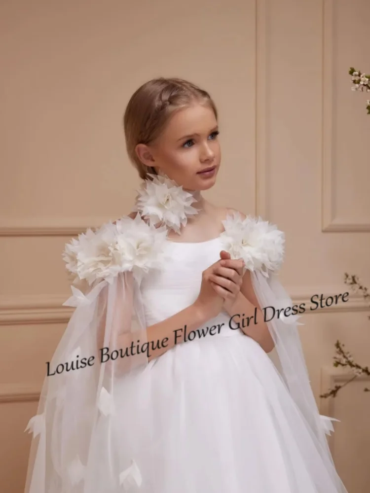 Fairy Flower Girl Dress Off Shoulder A-Line Floor Length Cap Sleeves Lace Up Dresses For Wedding Birthday Party Gowns Customized