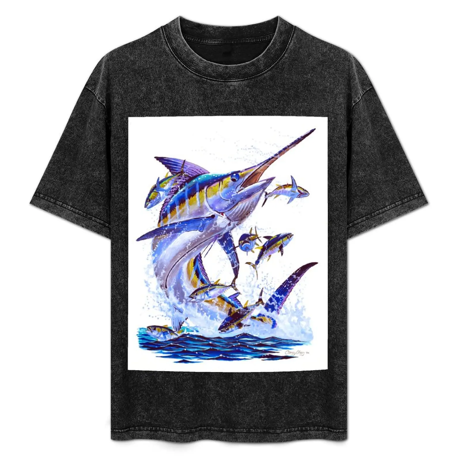 blue marlin and tunas T-Shirt korean fashion sweat summer clothes heavy weight t shirts for men