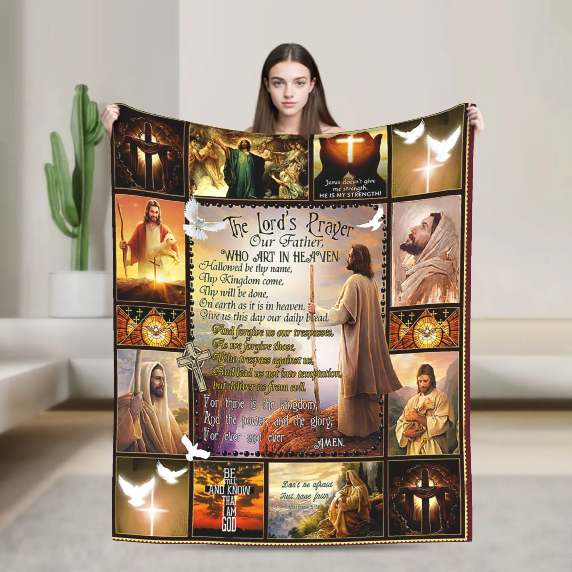 المسيحية يسوع المسيح بطانية محبوكة الصوف الروح القدس سوبر لينة رمي البطانيات لغرفة النوم أريكة سرير البساط