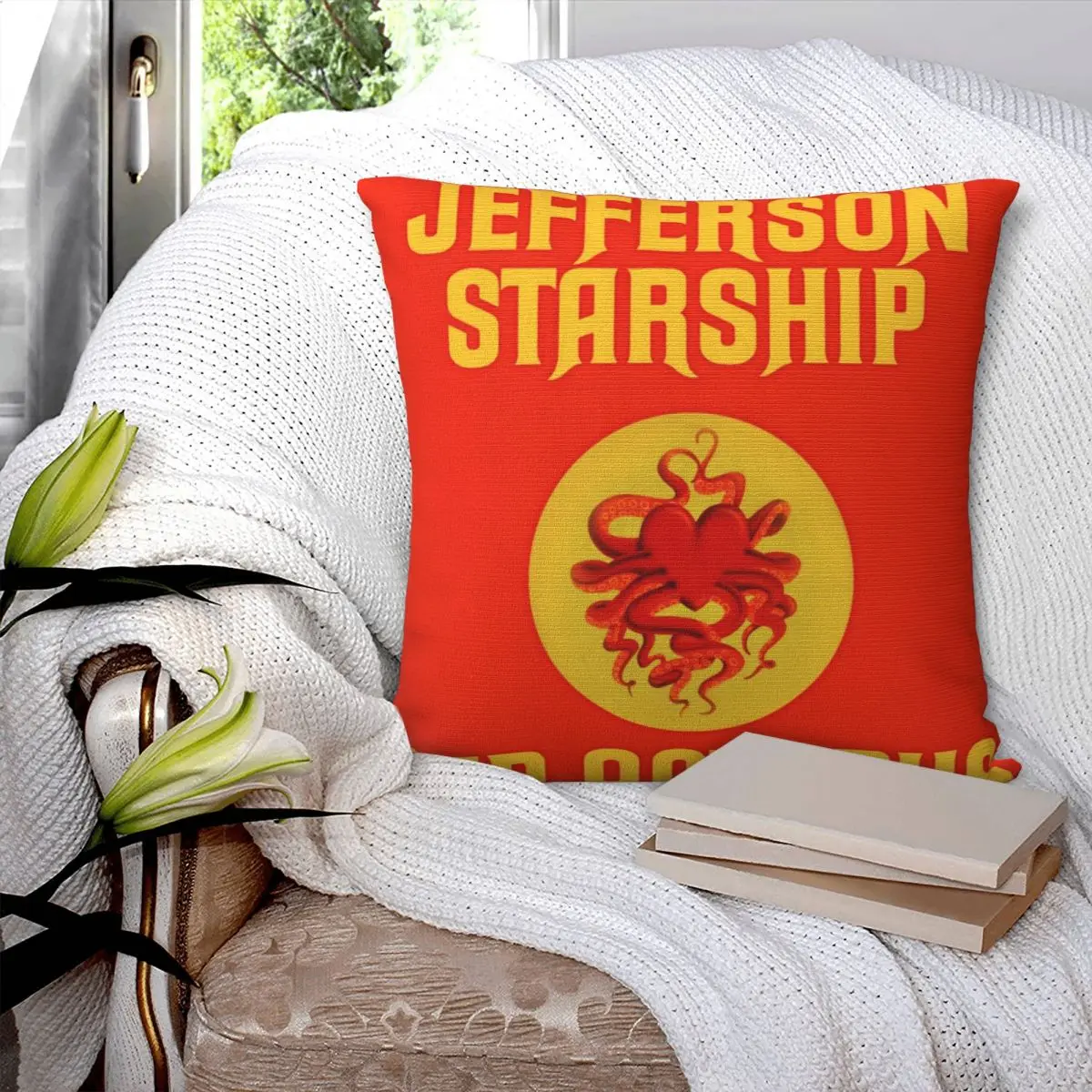 

Jefferson Starship Red Octopus Square Pillowcase Pillow Cover Polyester Cushion Decor Comfort Throw Pillow for Home Car