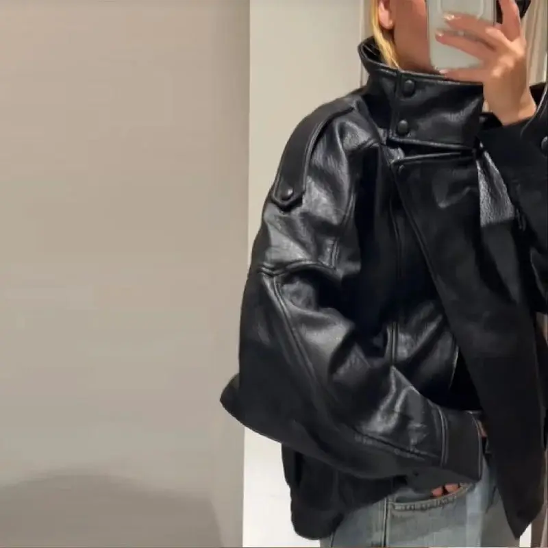 Sli Cleanfit PU Leder Jaet Lose Lange Mantel für Frauen Winter Faion Damen ort Oberbekleidung Sved Co Stanollar